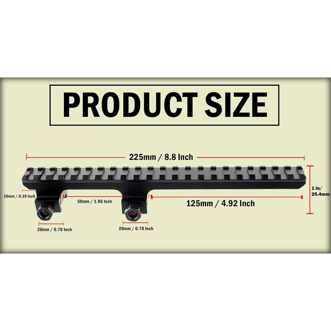 22 Slots 8.75″ / 225mm Length Extended Long Picatinny Rail Cantilever Mount 1″ Riser for Optics Flashlight Laser Aluminum Matt Black