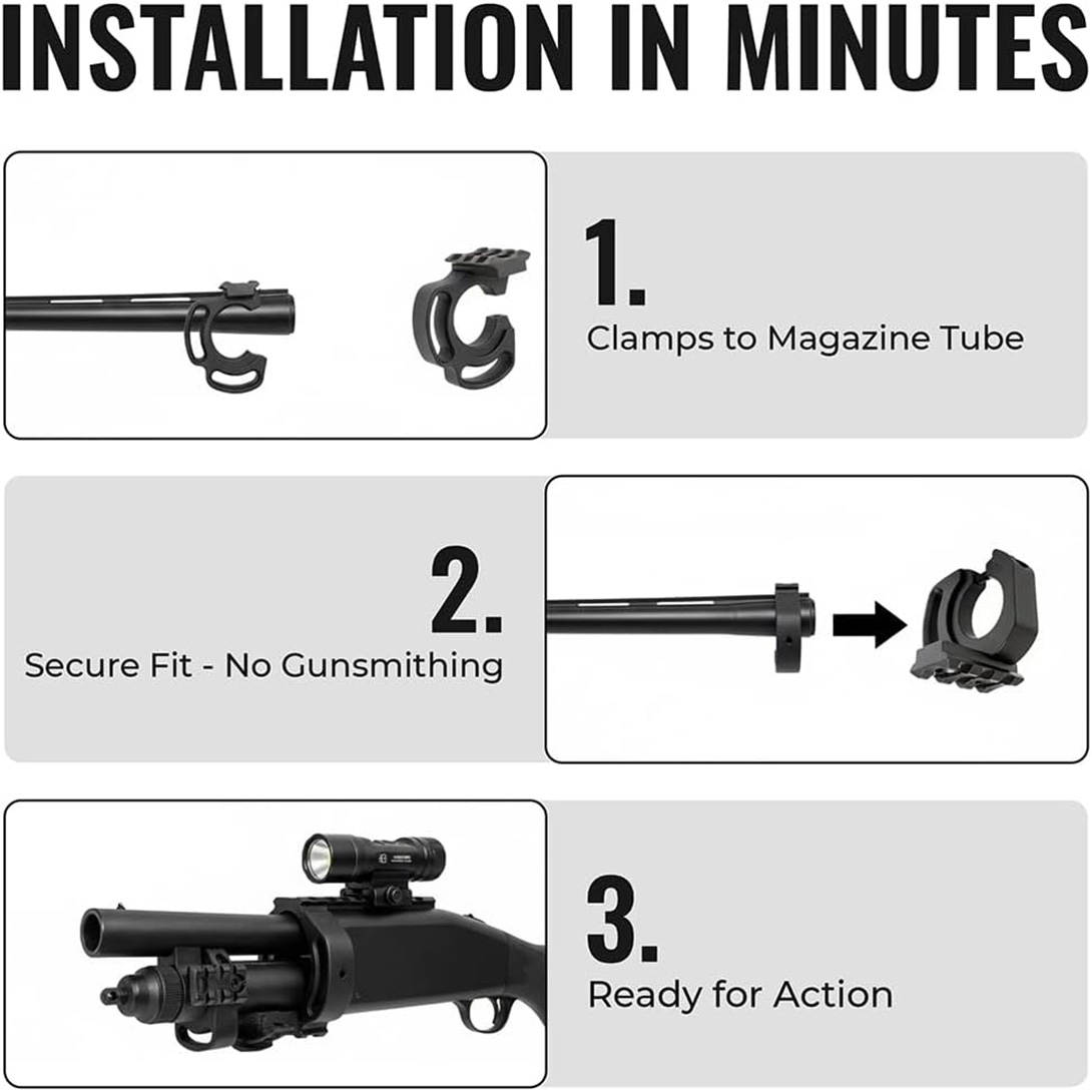 Shotgun Light Laser Mount with 3 Slot Picatinny Rail, Compatible for Mossberg 590 Shockwave 12 Ga, Side Sling Slot Provides Left, Right, 6 O’clock Positions of Sling Durable
