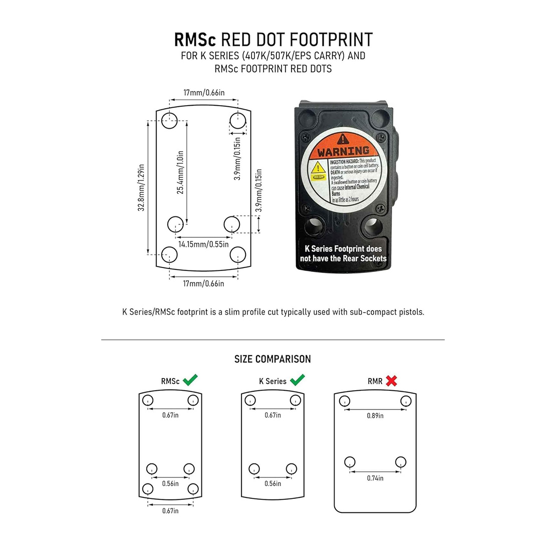 Pistol Red Dot with Integrated Rear Sight, 3 MOA Dot, Shake Awake, and Screw Kit | RMSc Footprint