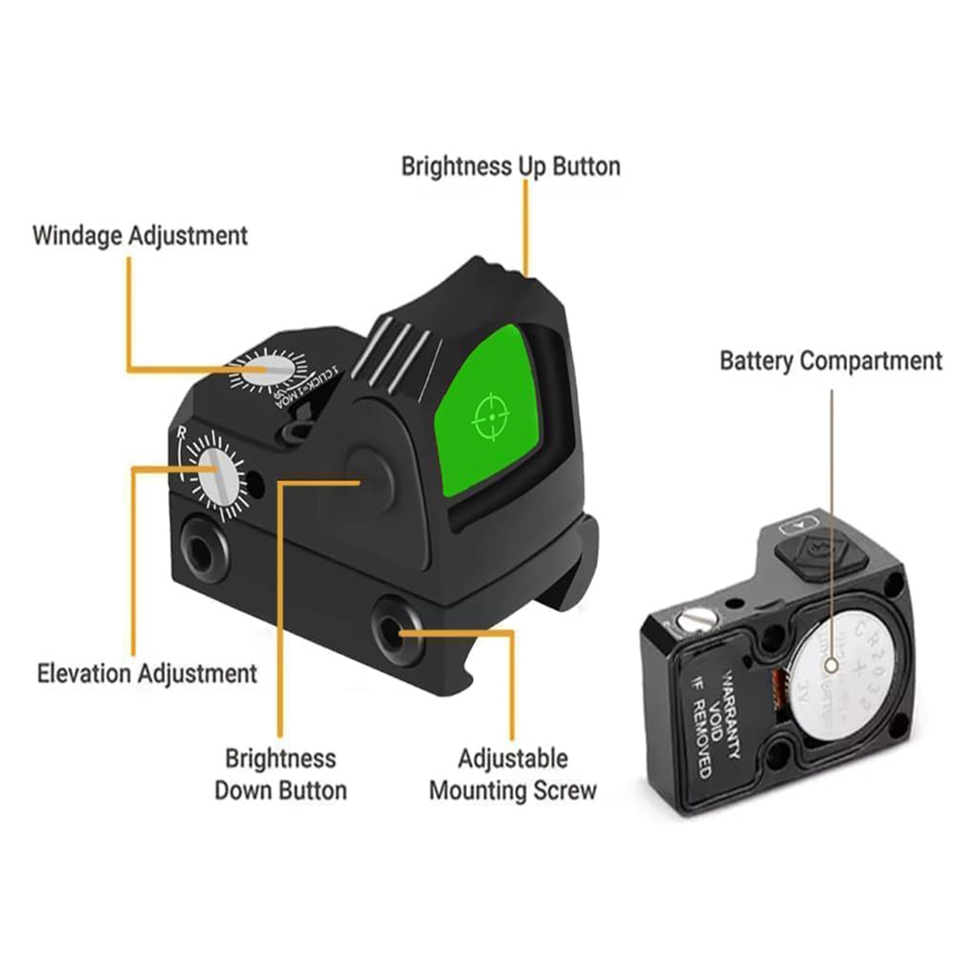Shake Awake Reflex Sight 3 MOA Dot 32 MOA Circle Red/Green Dot Scope for RMR Cut Footprint, Shockproof and Waterproof Open Reflex Optics with Adapter Plate Picatinny