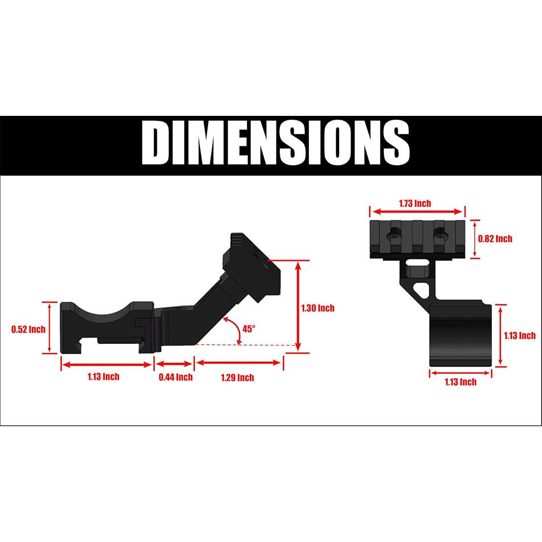 45 Degree Angled Low Profile Offset RMR Footprint Red Dot Base, Front and Back Position Red Dot Riser Black Finish Type III Hard Coat Anodized