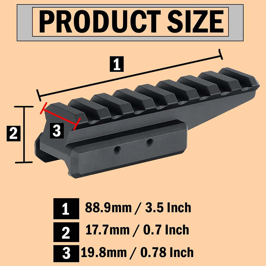 Red Dot Riser for 1/3″ Mounted Optics 7075-T6 Aluminum and Type III, Hardcoat Anodized, 2.26″ Optical Centerline Height, Standard Rail Grab
