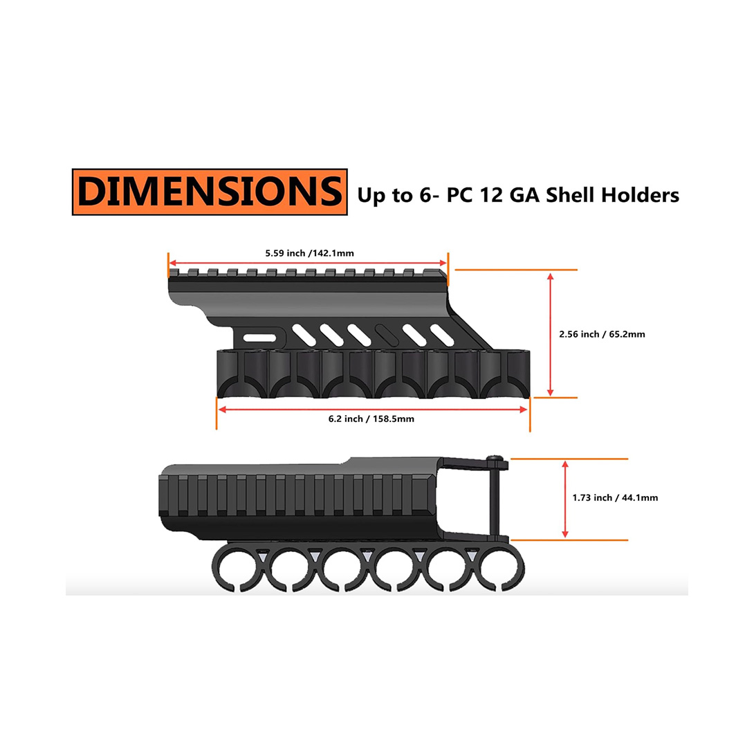 Side Saddle Shotgun Shell Holder V2 | Compatible with Mossberg 500/590/Maverick 88/Shockwave Series Shotguns 12 Ga 6-Shell Holder