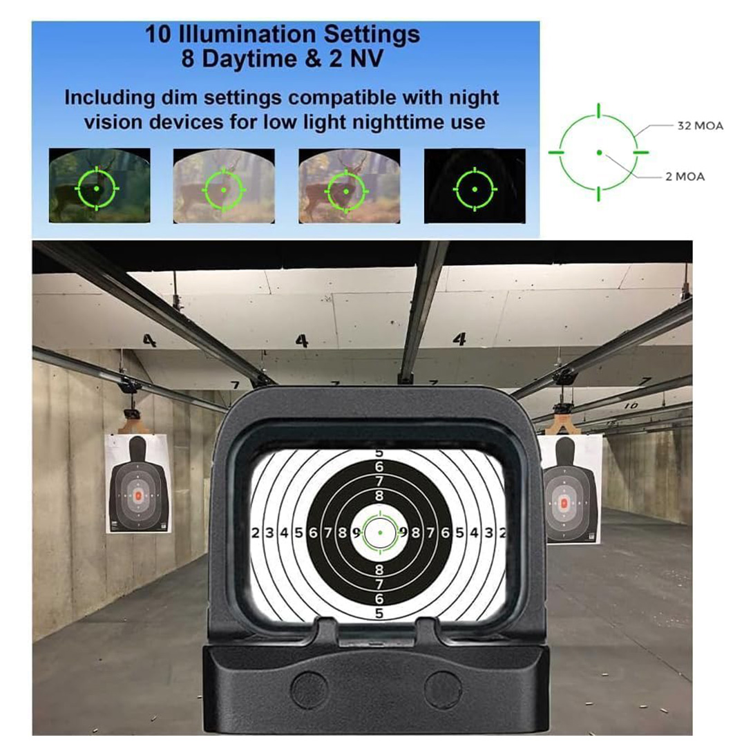 Shake Awake Reflex Sight 3 MOA Dot 32 MOA Circle Red/Green Dot Scope for RMR Cut Footprint, Shockproof and Waterproof Open Reflex Optics with Adapter Plate Picatinny