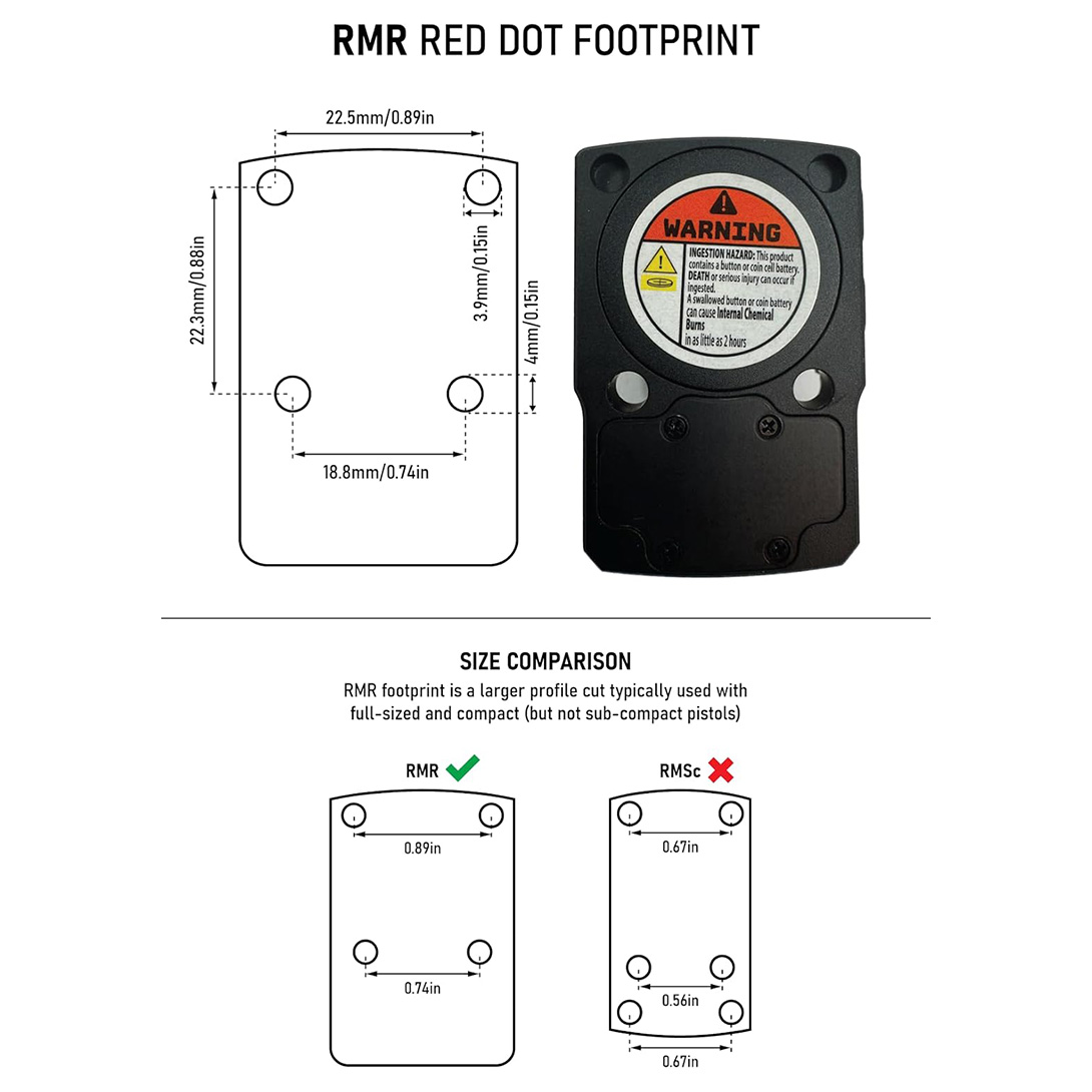 B.O.P. Pistol Red Dot | with Shake Awake, Picatinny Adapter, and RMR Screw Kit | RMR Footprint