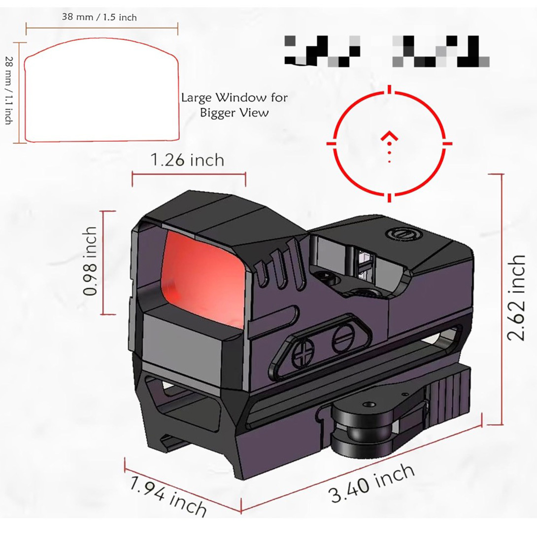 Multi-Reticle 2 MOA & 65 MOA Circle Open Reflex Sight, QD Auto Lock, Integral High See Thru Picatinny Mount Convenient Tray Battery Compartment Shake Awake