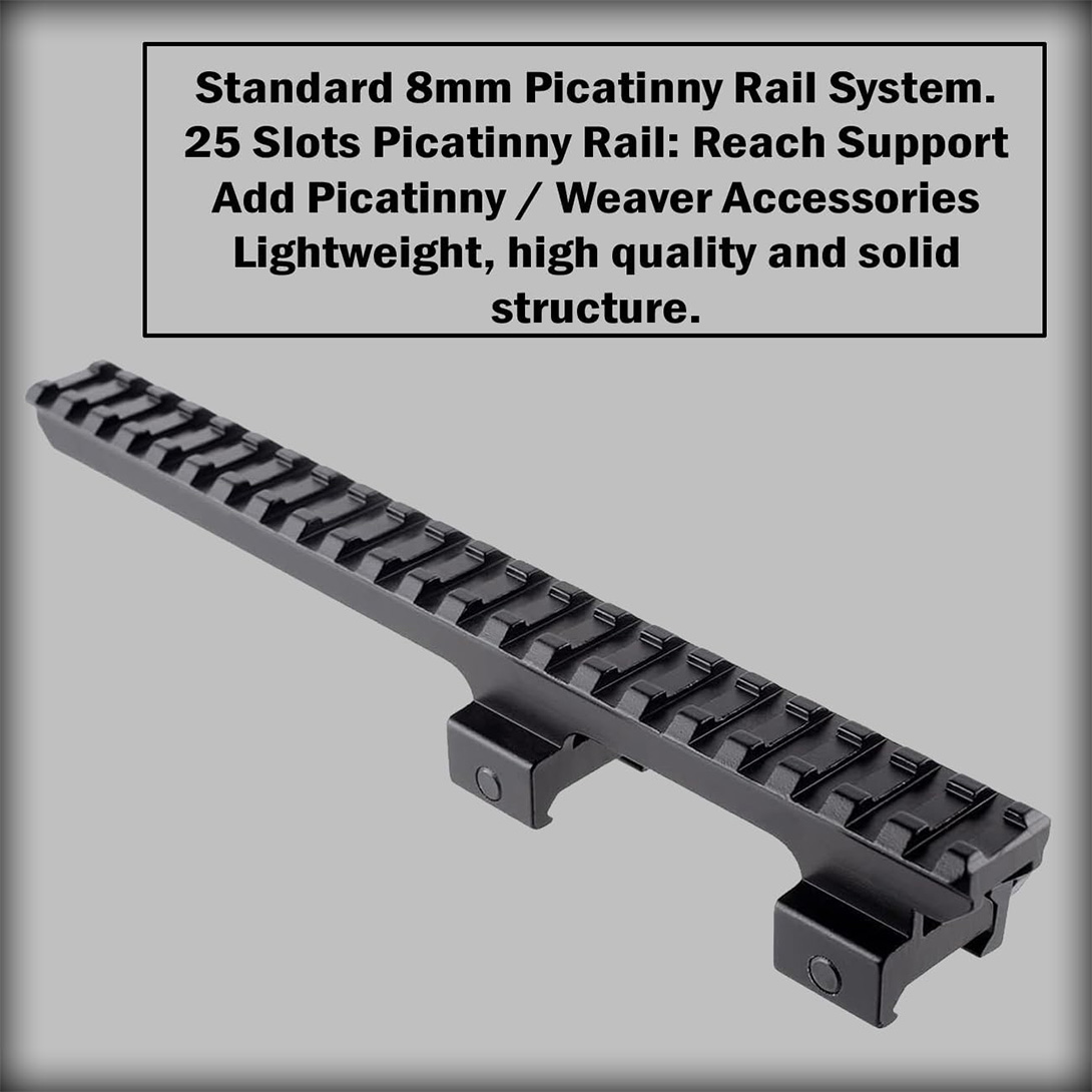 22 Slots 8.75″ / 225mm Length Extended Long Picatinny Rail Cantilever Mount 1″ Riser for Optics Flashlight Laser Aluminum Matt Black