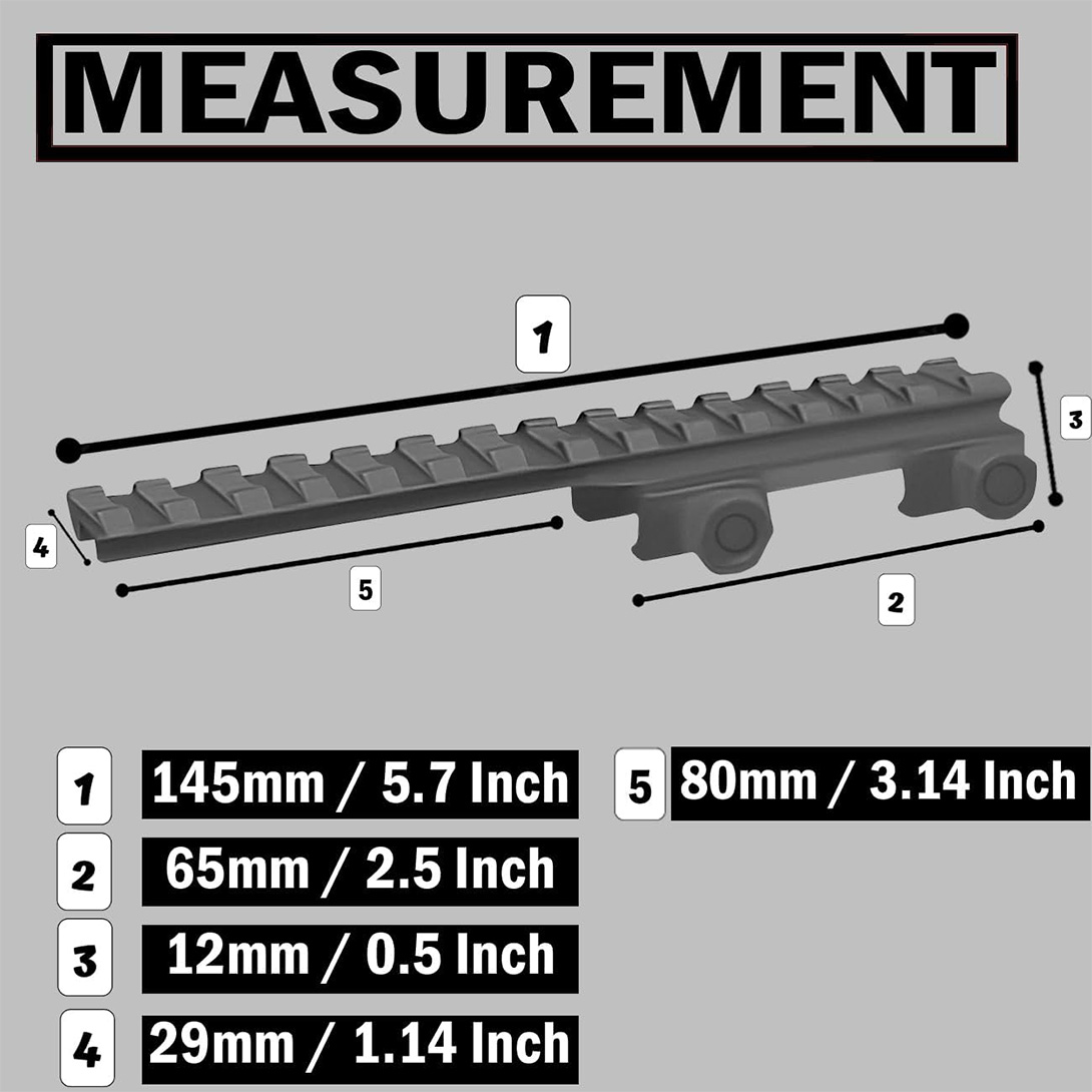 1/2″ High 10 Slot 105mm Long Cantilever Offset Picatinny Rail, 14 Slot 145 mm Long Cantilever Riser Rifle Scope Mount Aluminum Matt Finished Black