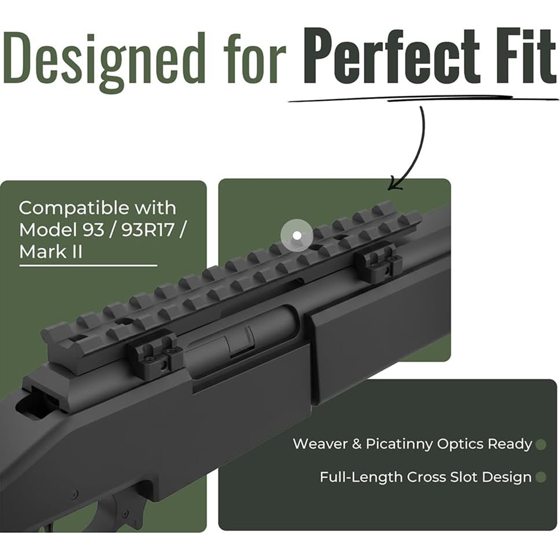 Picatinny Rail Mount for Savage 93/93R17/Mark II Rifles | 16-Slot Optics Rail with Pre-Coated Screws