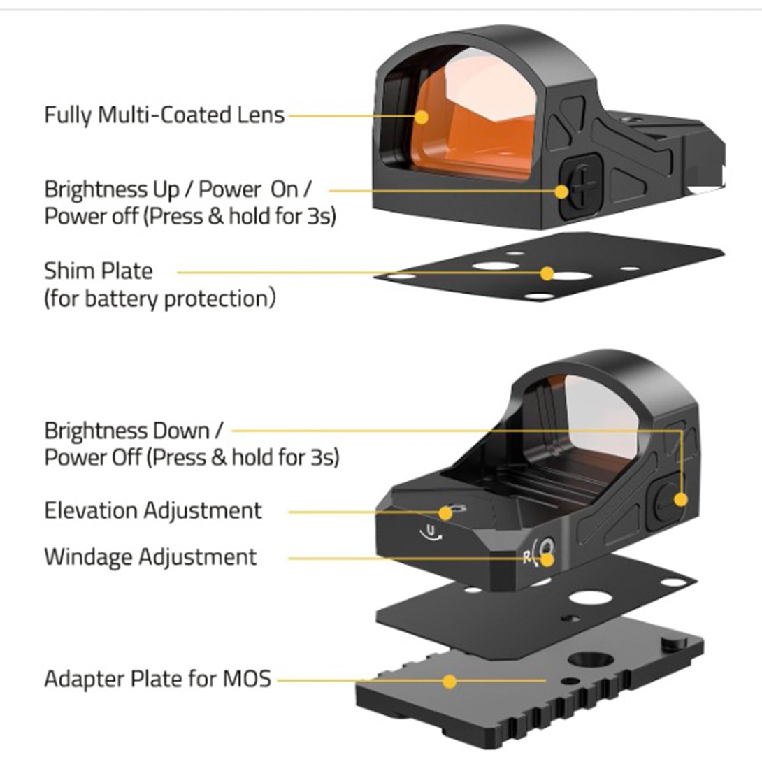 Motion Awake Red Dot Sight for RMR Footprint, 3 MOA Red Dot Open Reflex Sight, 1x24mm Lens Optics Scope for Full-Sized Pistols, Adapter for MOS & 21mm Picatinny Base