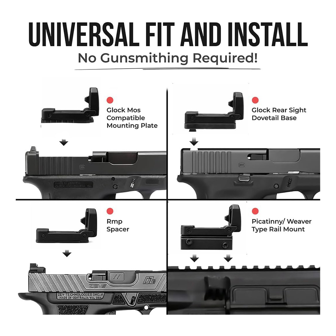 RMT S2 5 MOA Foldable Black Dot Reflex Sight Set for 20mm Picatinny Rail – Glock Mount Base, Power Saving Function Included, Included Exercise Calling Function (Black)