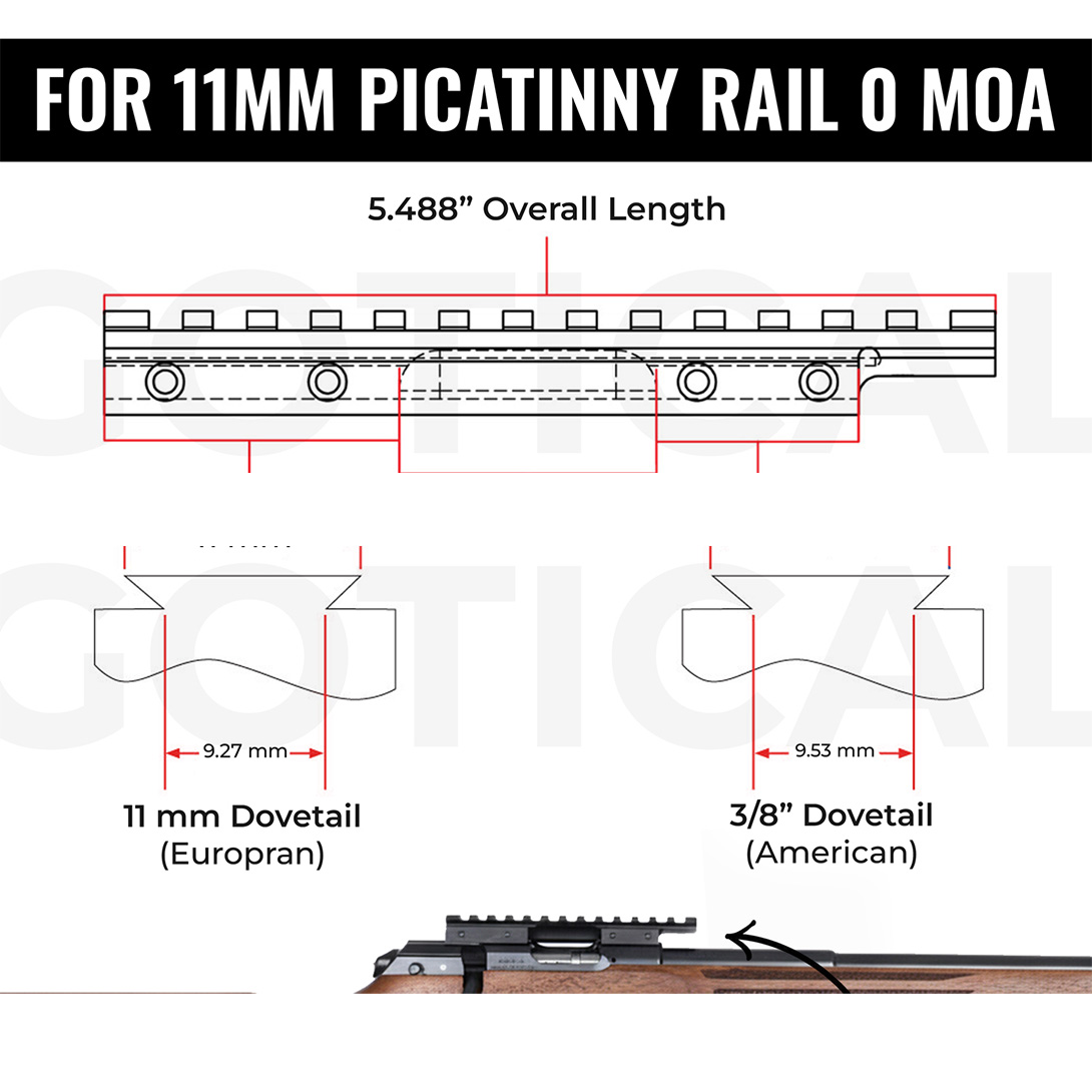 11 mm Dovetail to Picatinny Scope Rail Base Mount Compatible for Right-Hand HD CZ 452, 453, 455, 511, 512 for 11mm Picatinny Rail Mount 0 MOA