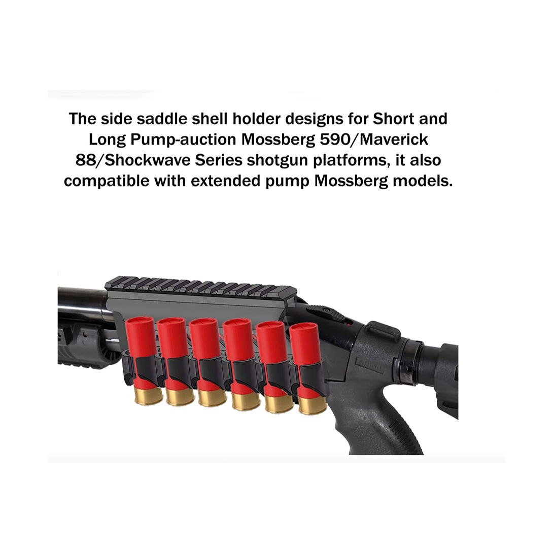 Side Saddle Shotgun Shell Holder V2 | Compatible with Mossberg 500/590/Maverick 88/Shockwave Series Shotguns 12 Ga 6-Shell Holder