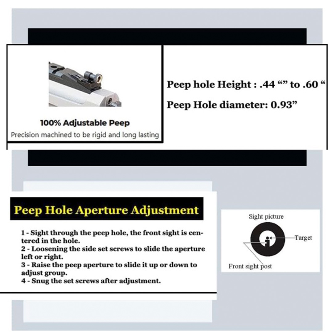 Peep Sight for CVA Optima, Kodiak, Wolf, and Accura Old and Newer Hole Pattern with Scope Picatinny Rail Mount Base, Aluminum Housing 6 pcs Mounting Screws