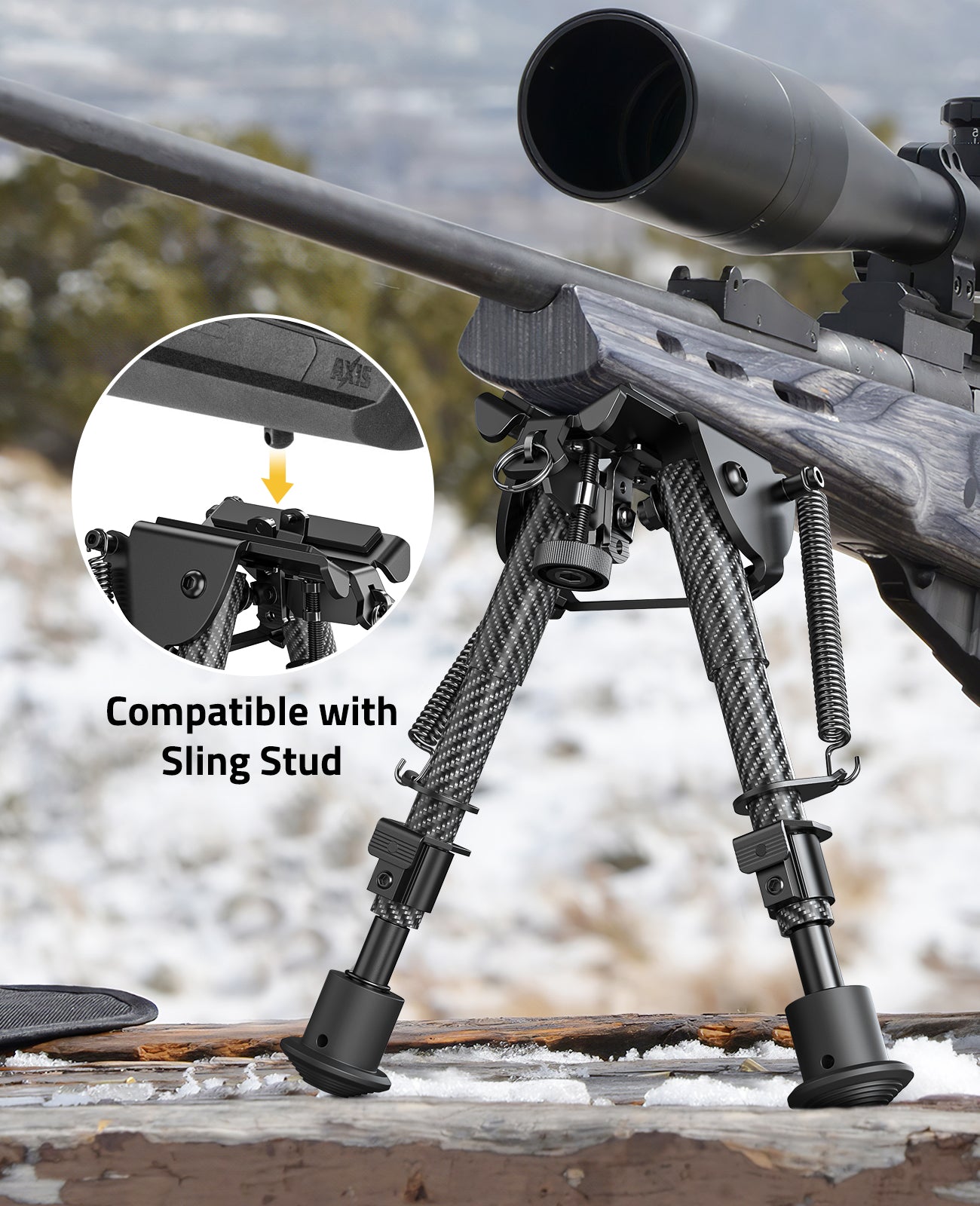 6-9 Inches Carbon Fiber Bipod with Picatinny Adapter