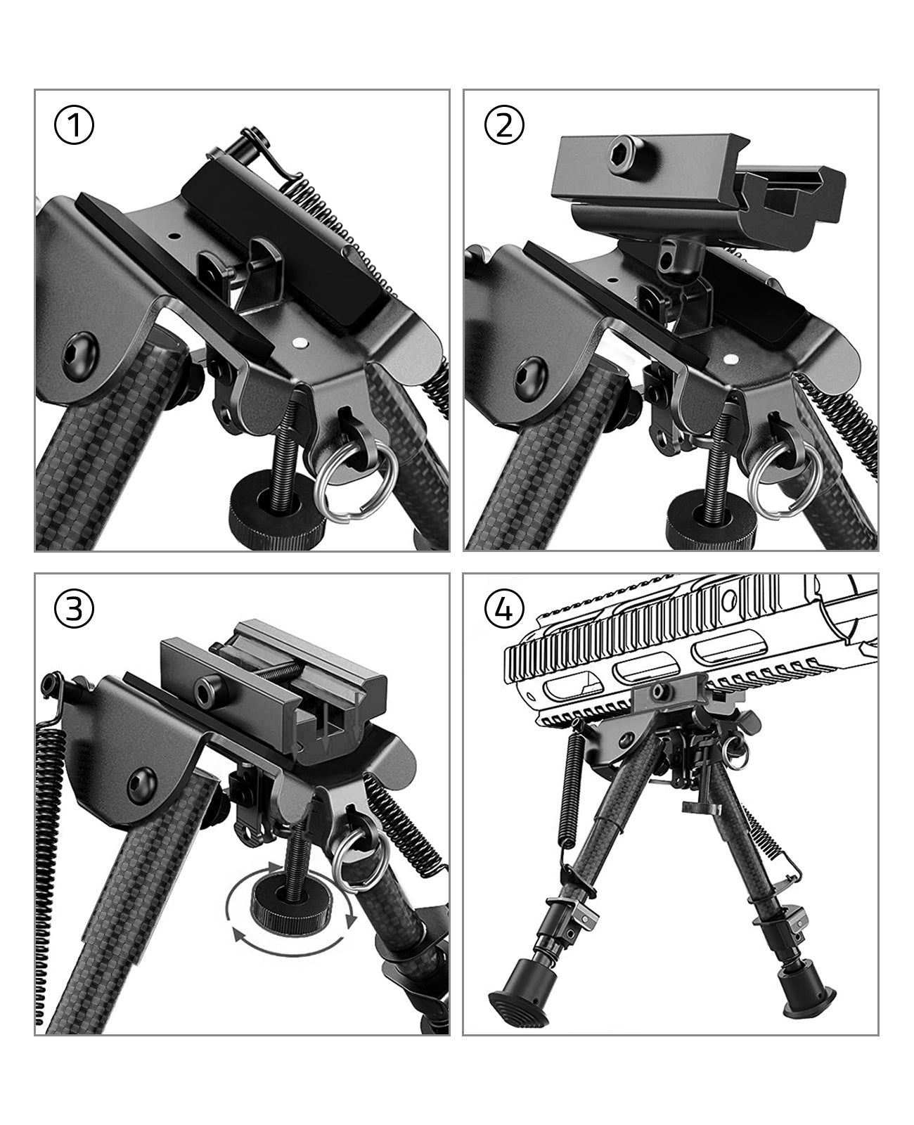 6-9 Inches Carbon Fiber Bipod with Picatinny Adapter