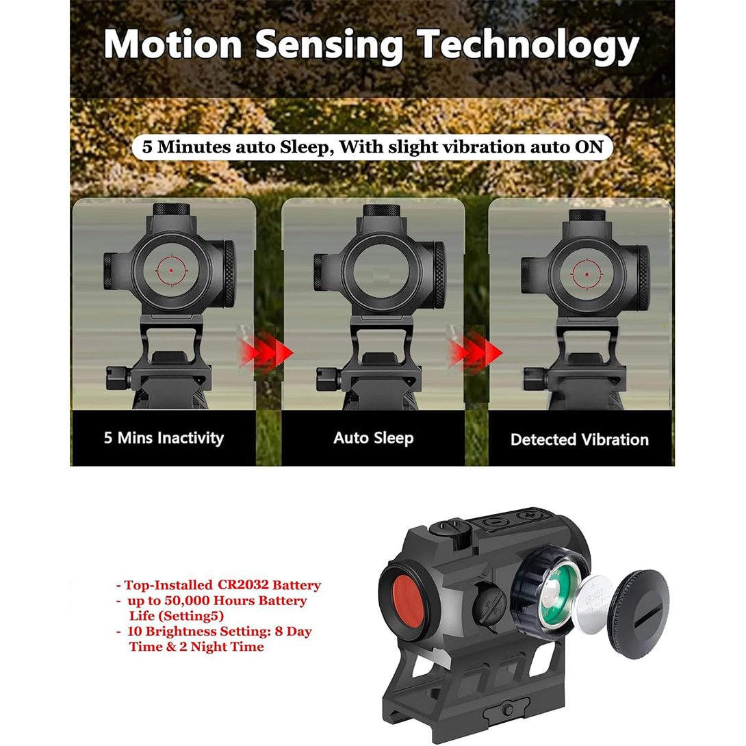 Multi-Reticle 2MOA/65MOA/2MOA+65MOA Circle Open Reflex Sight Shake Awake 5W Battery Life, w/Low and High Profile Mount Absolute Co-Witness QD Picatinny Rail Mount