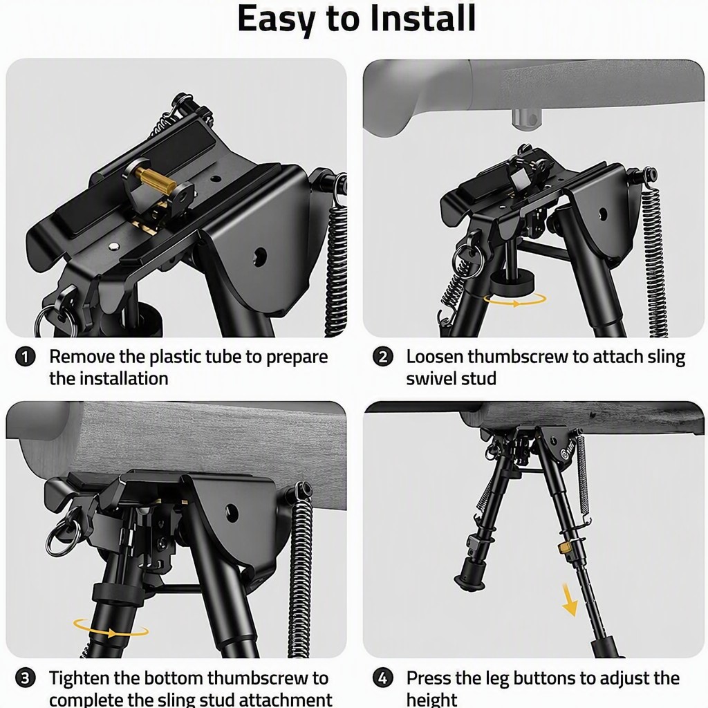 Rifle Bipod, 6-9 Inch Adjustable Super Duty Bipod | Spring Return | Sling Swivel Stud Mount | Black Anodized Aluminum