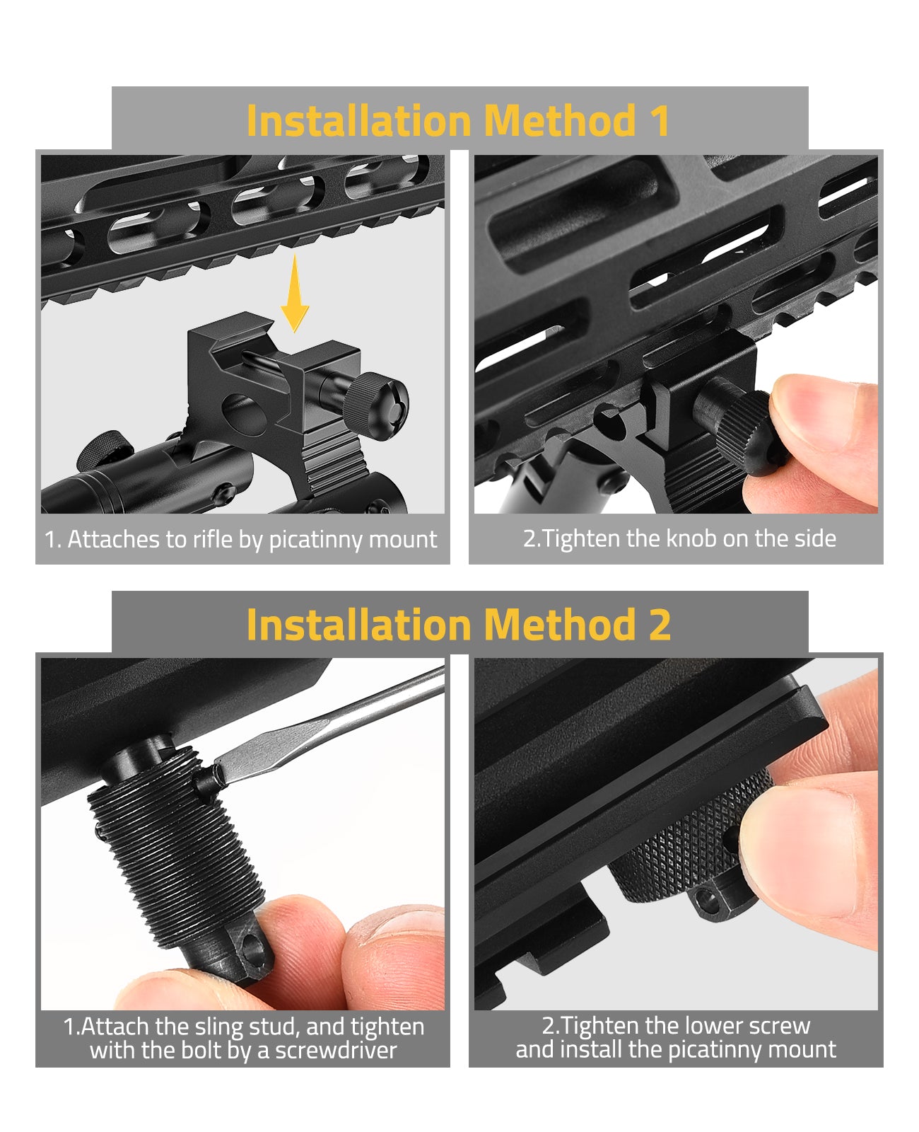 3-in-1 Picatinny Bipod with Barrel Clamp Adapter and Swivel Converter