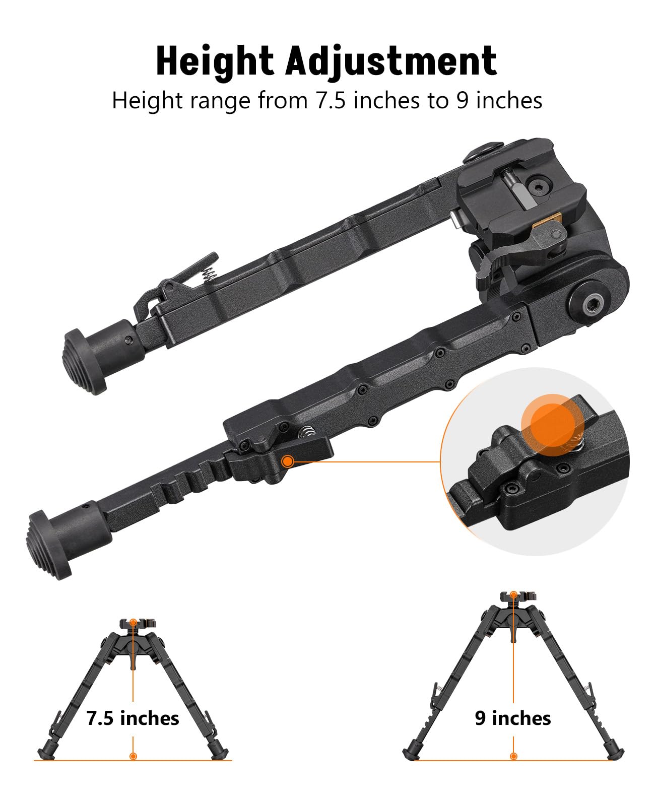 7.5-9 Inches Picatinny Bipod with 360 Degree Rotation