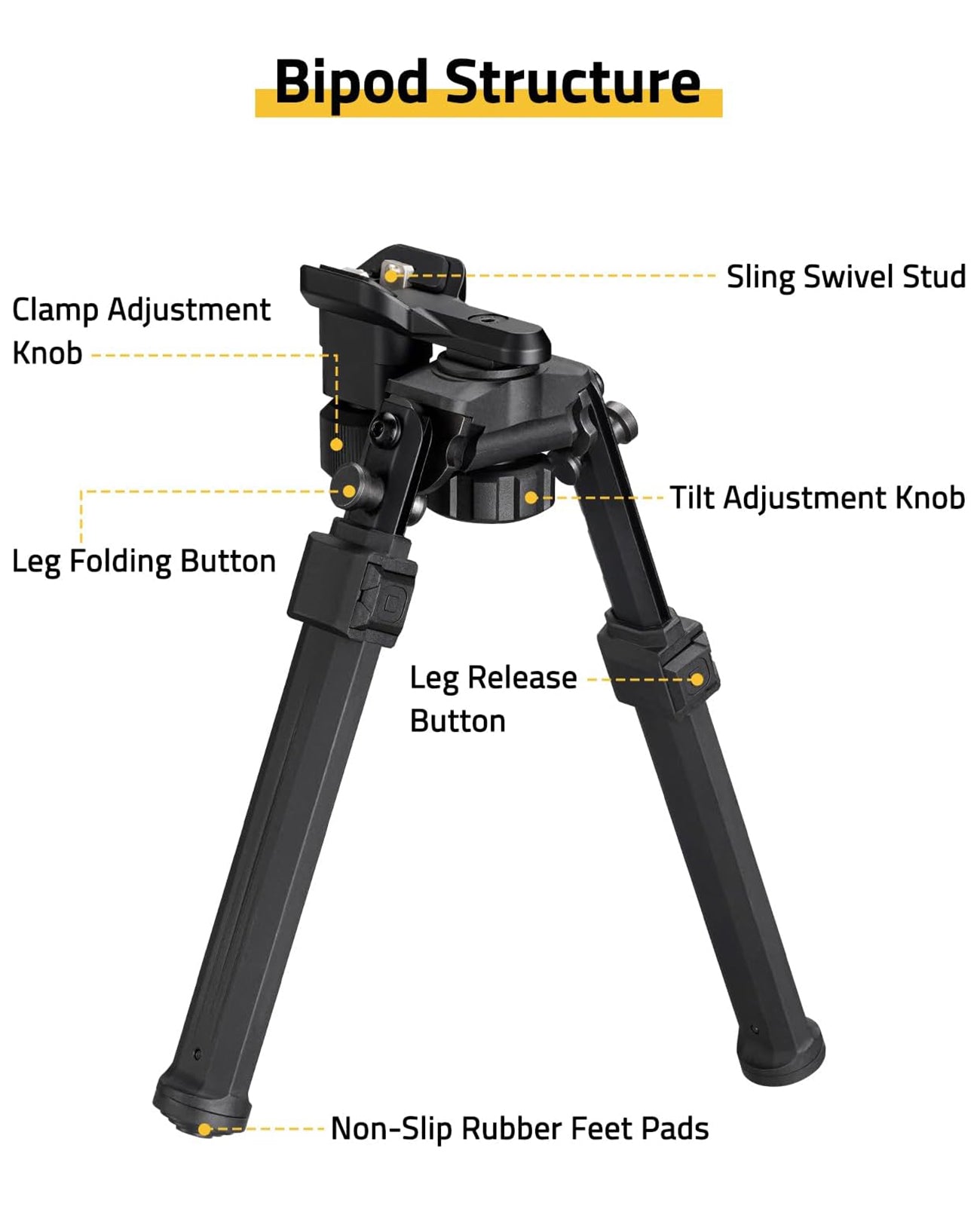 Tiltable Sling Stud Rifle Bipod for Shooting and Hunting