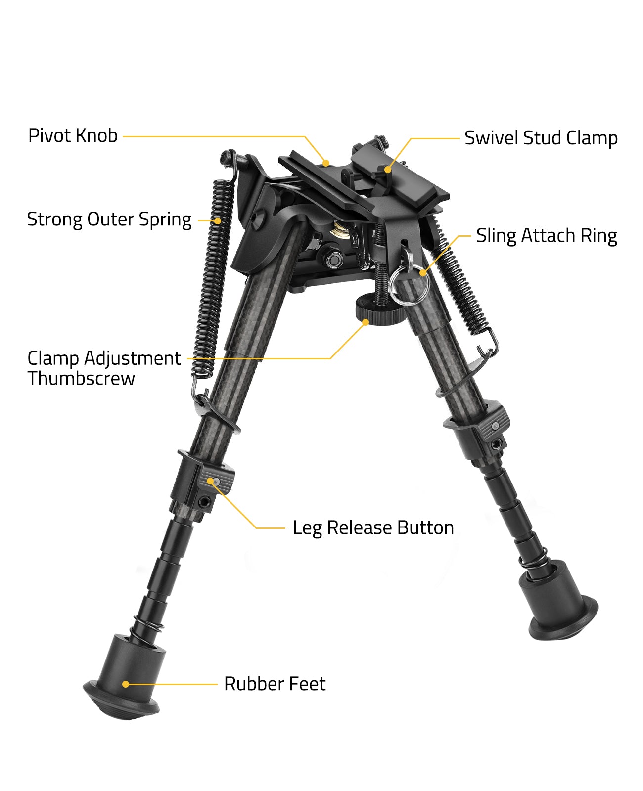 Rifle Bipod Pivot Tilt with Swivel Stud and Detachable S Lock Lever