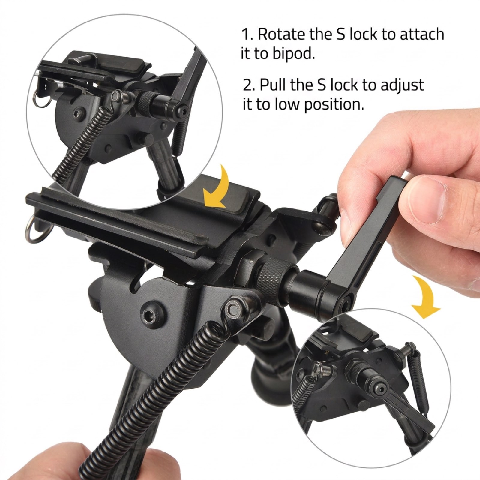 Rifle Bipod Pivot Tilt with Swivel Stud and Detachable S Lock Lever