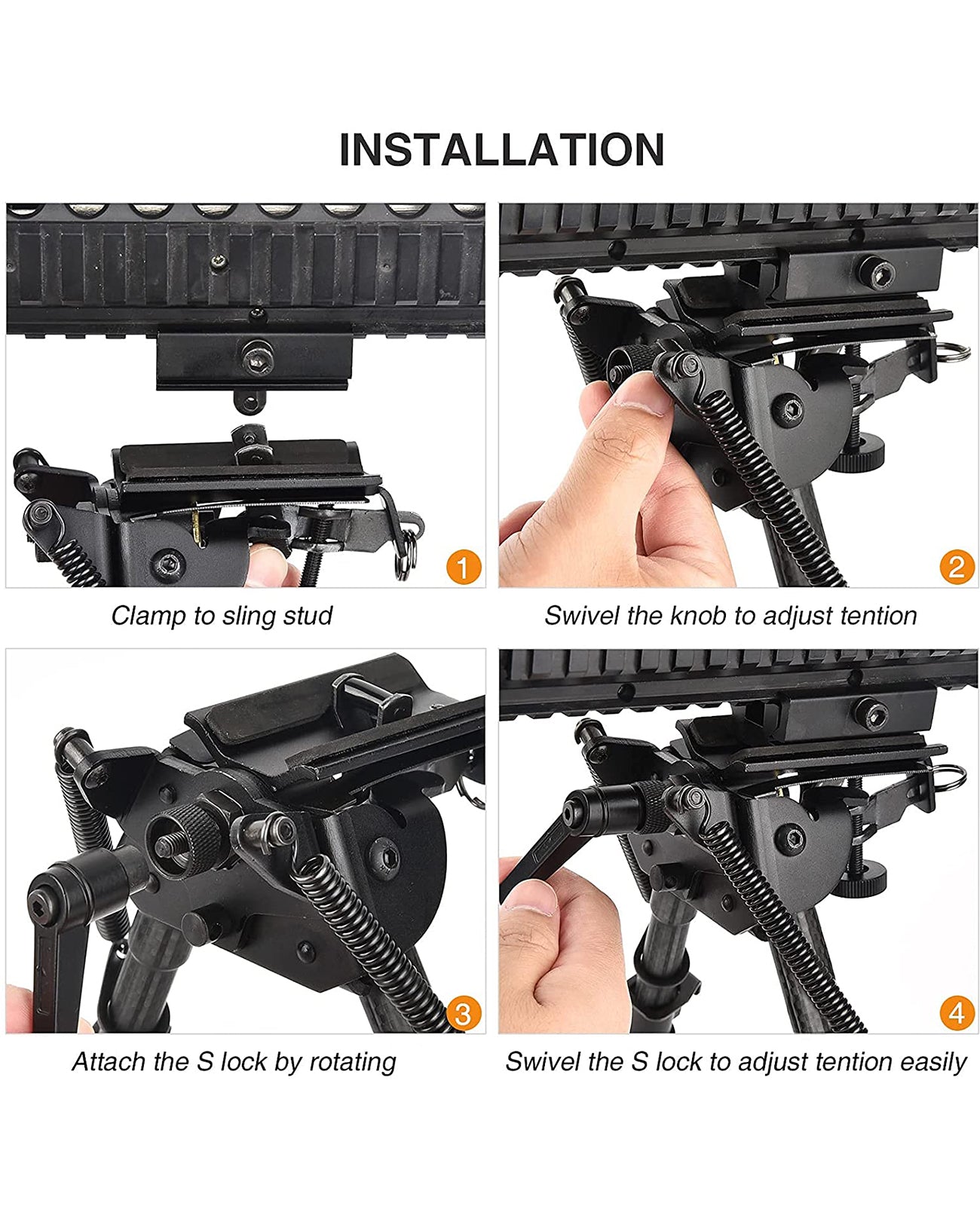 Rifle Bipod Pivot Tilt with Swivel Stud and Detachable S Lock Lever