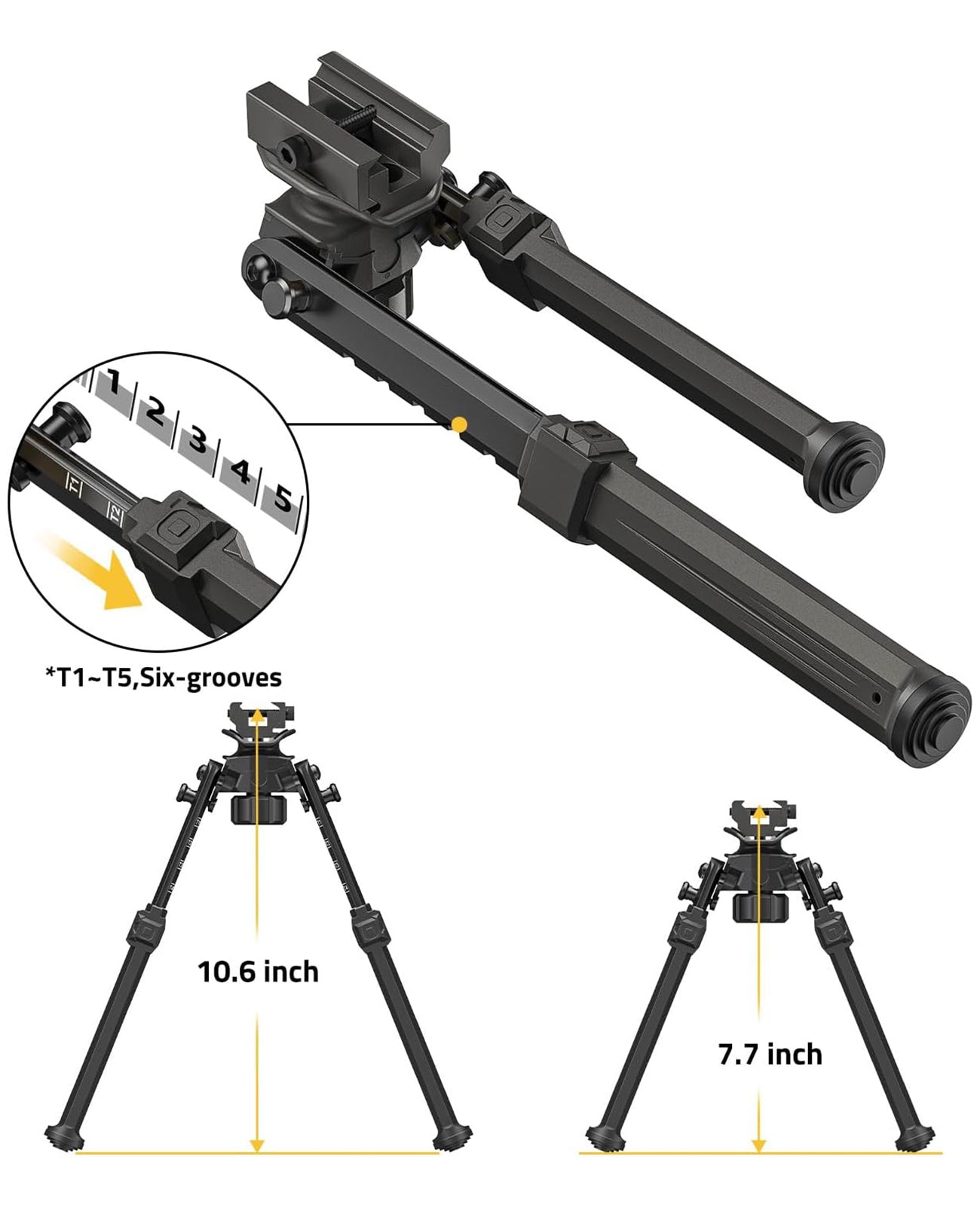 Rifle Bipod with Adapter and Adjustable Height
