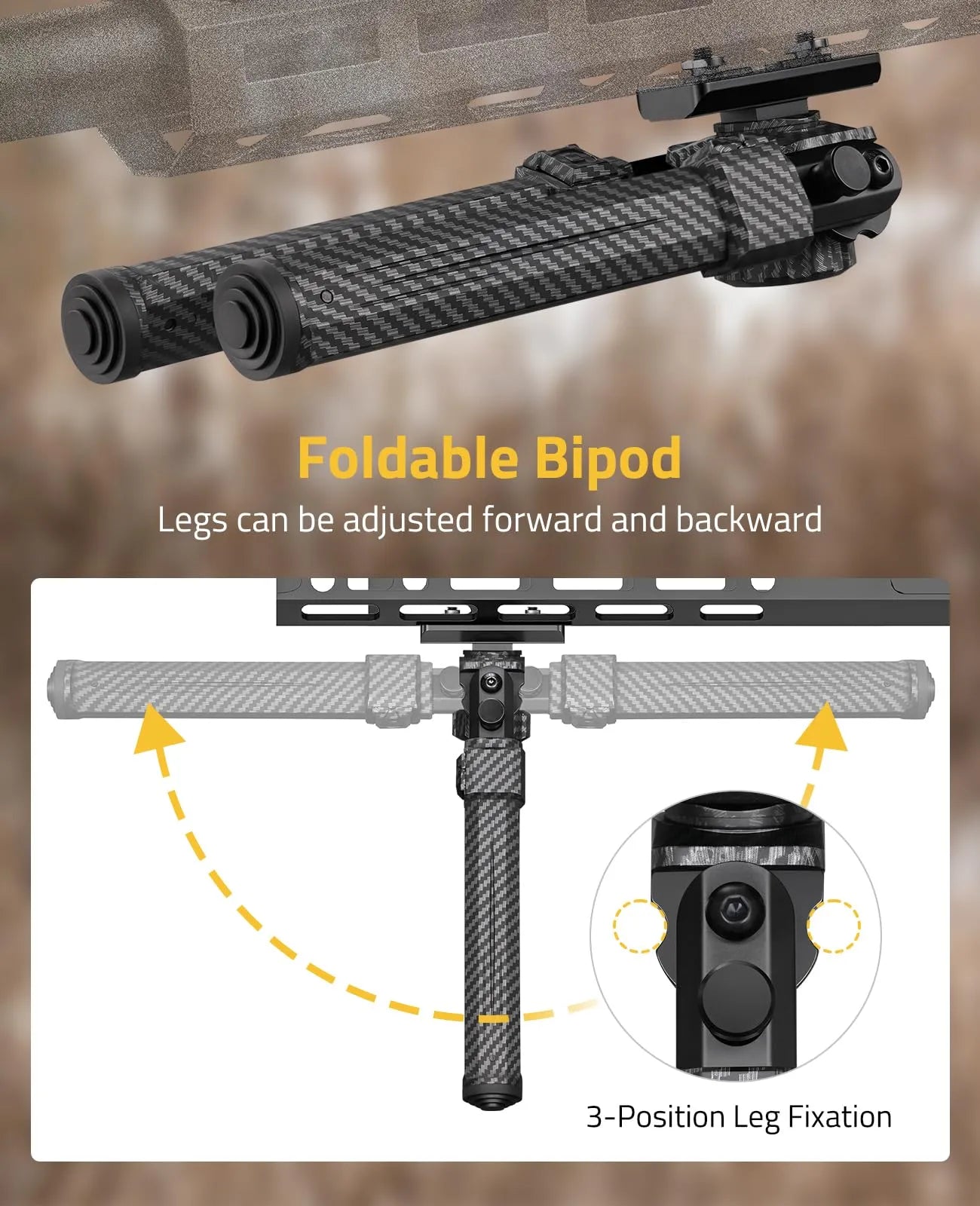 7.8-10.6 Inches 30% Carbon Fiber Bipod Compatible with M-Rail