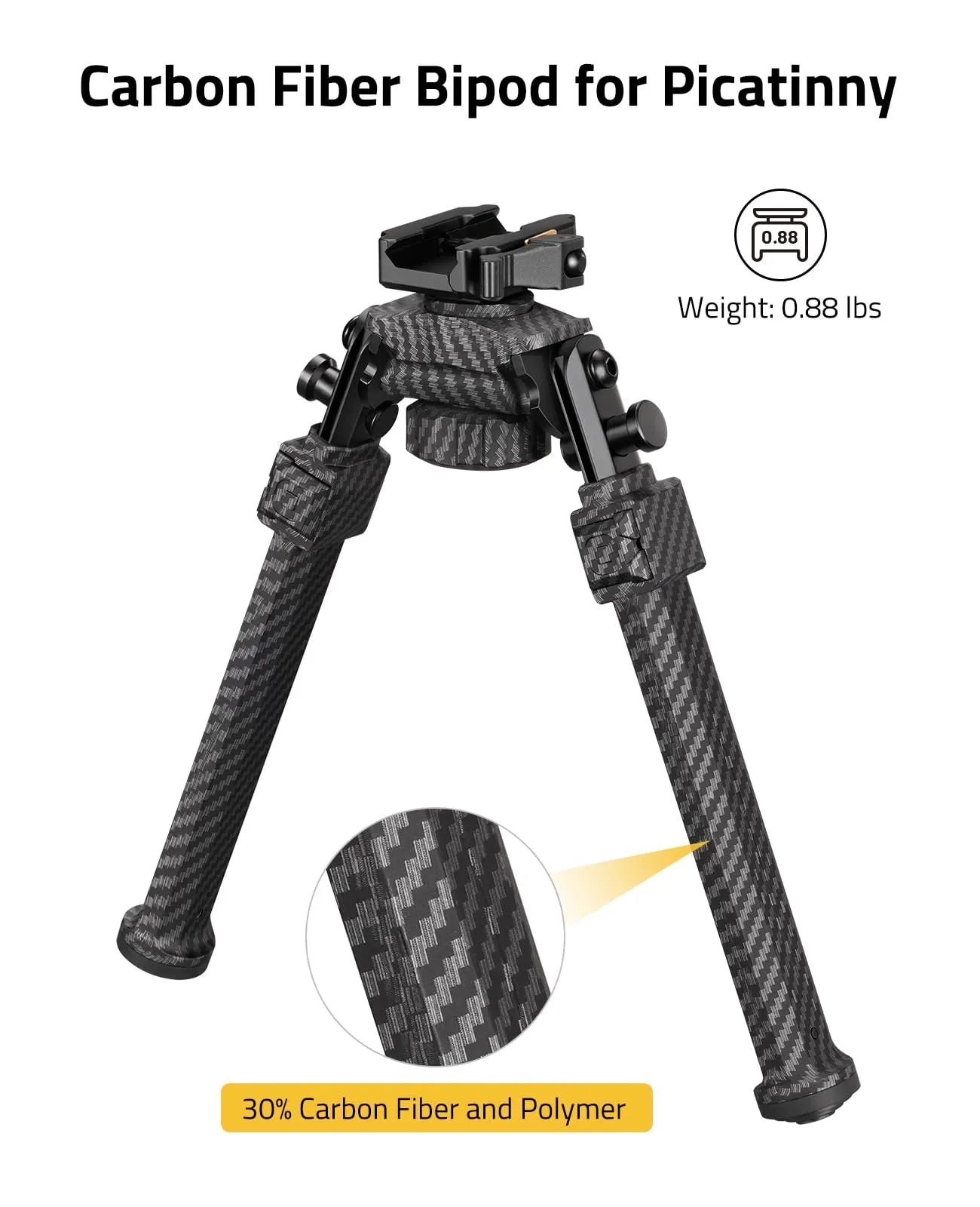7.8-10.6 Inches 30% Carbon Fiber Rifle Bipod Picatinny Mount