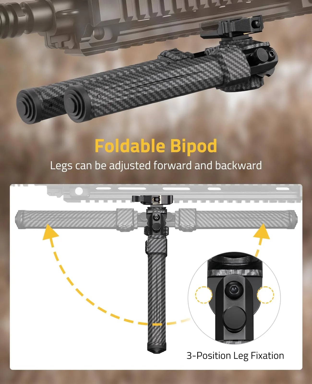 7.8-10.6 Inches 30% Carbon Fiber Rifle Bipod Picatinny Mount