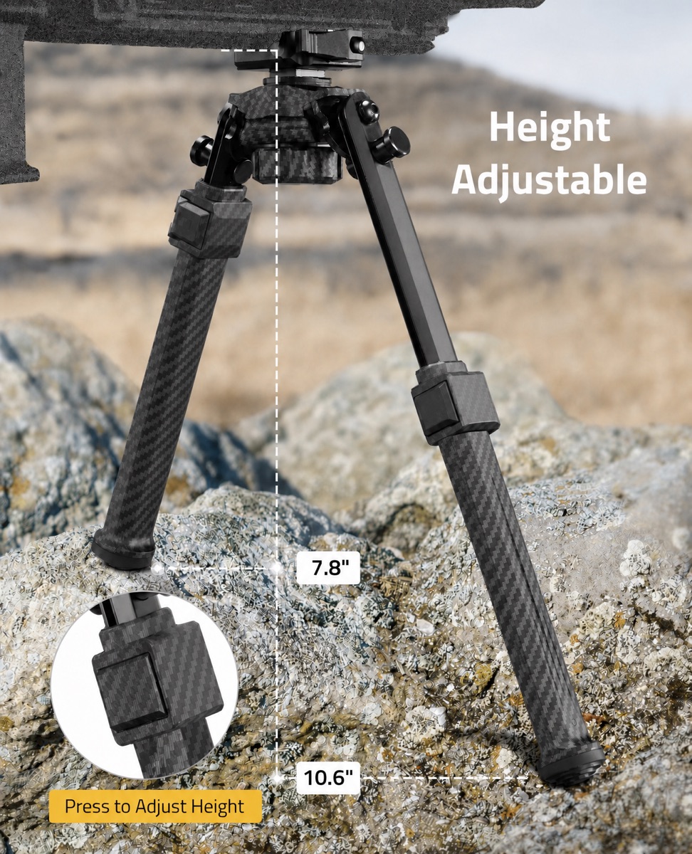 7.8-10.6 Inches 30% Carbon Fiber Rifle Bipod Picatinny Mount