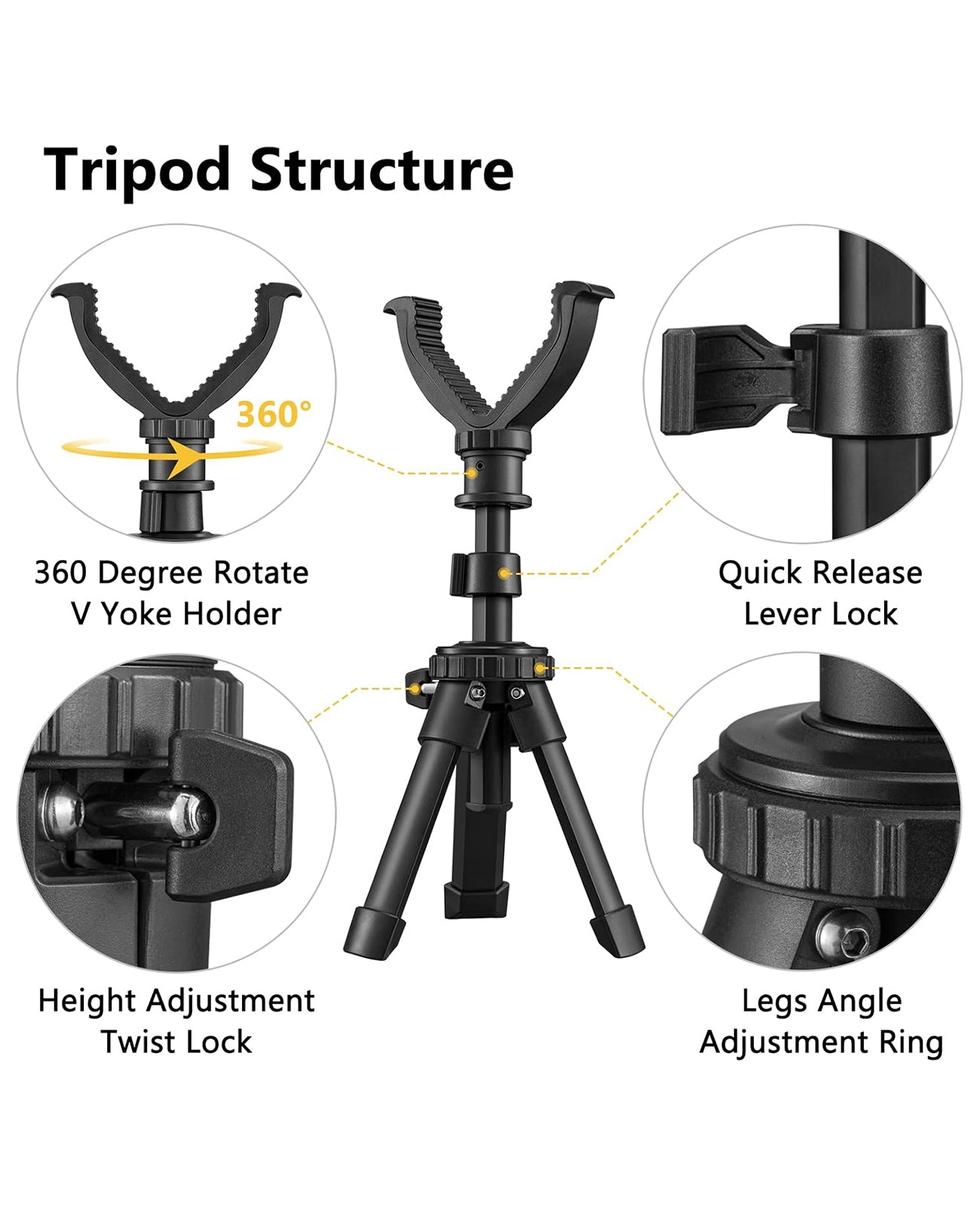 Adjustable Height Rifle Shooting Tripod 7.5-15 Inches