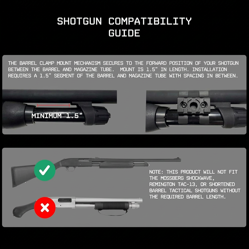 7075 Series Shotgun Barrel Clamp Accessory Mount | Compatible with 2 Point Slings | Includes QD Sling Swivel and Picatinny Segment