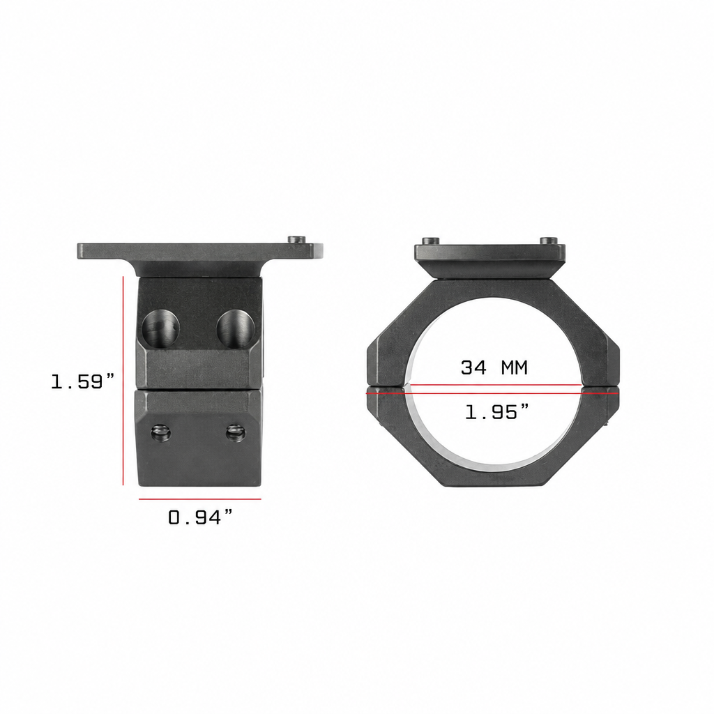 Low Profile Piggyback Red Dot Ring Mount for Rifle Scopes | 34 mm | RMR/SRO, 407C/507C, XR Footprint