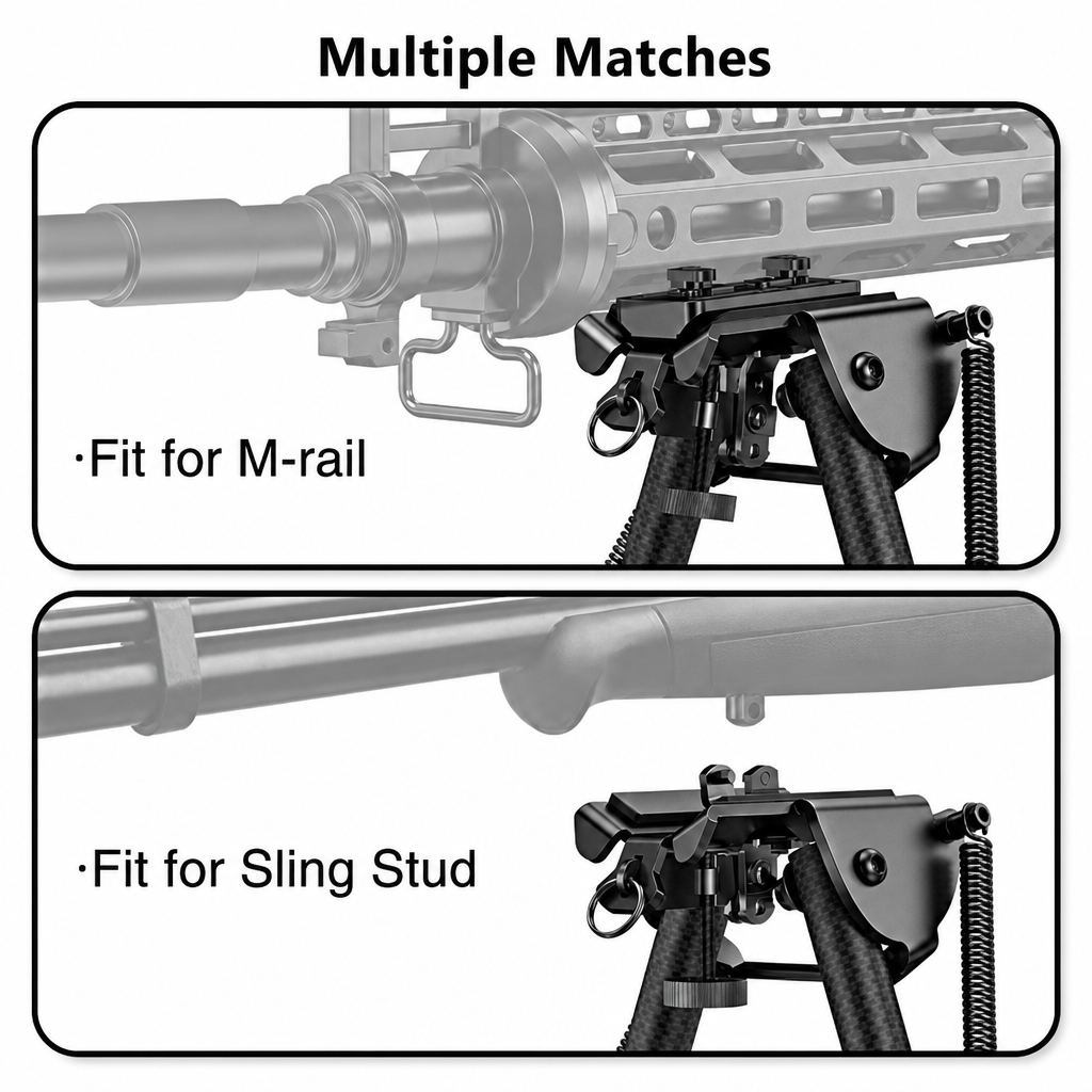 6-9 Inches Bipod with Adapter for M-Rail | Carbon Fiber, High-Strength Lightweight Rifle Bipod