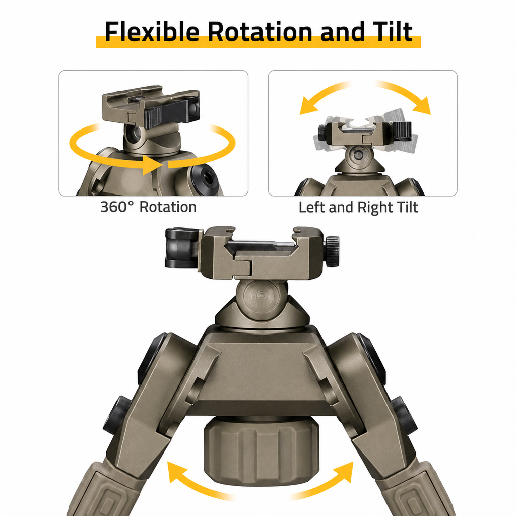 Rifle Bipod Quick Release Picatinny Bipod for Shooting and Hunting | 360 Degree Swivel Adjustable Height Made of Lightweight High-Strength Polymer and Aluminum for Stable and Sturdy Support