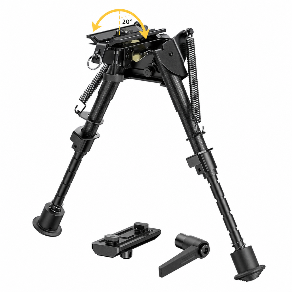 Rifle Bipod Rotatable and Tiltable with M-Rail Adapter | Carbon Fiber, 20° Tilt, 6-9 Inch Height