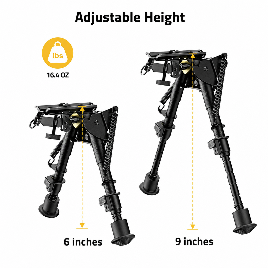 Rifle Bipod Rotatable and Tiltable with M-Rail Adapter | Carbon Fiber, 20° Tilt, 6-9 Inch Height