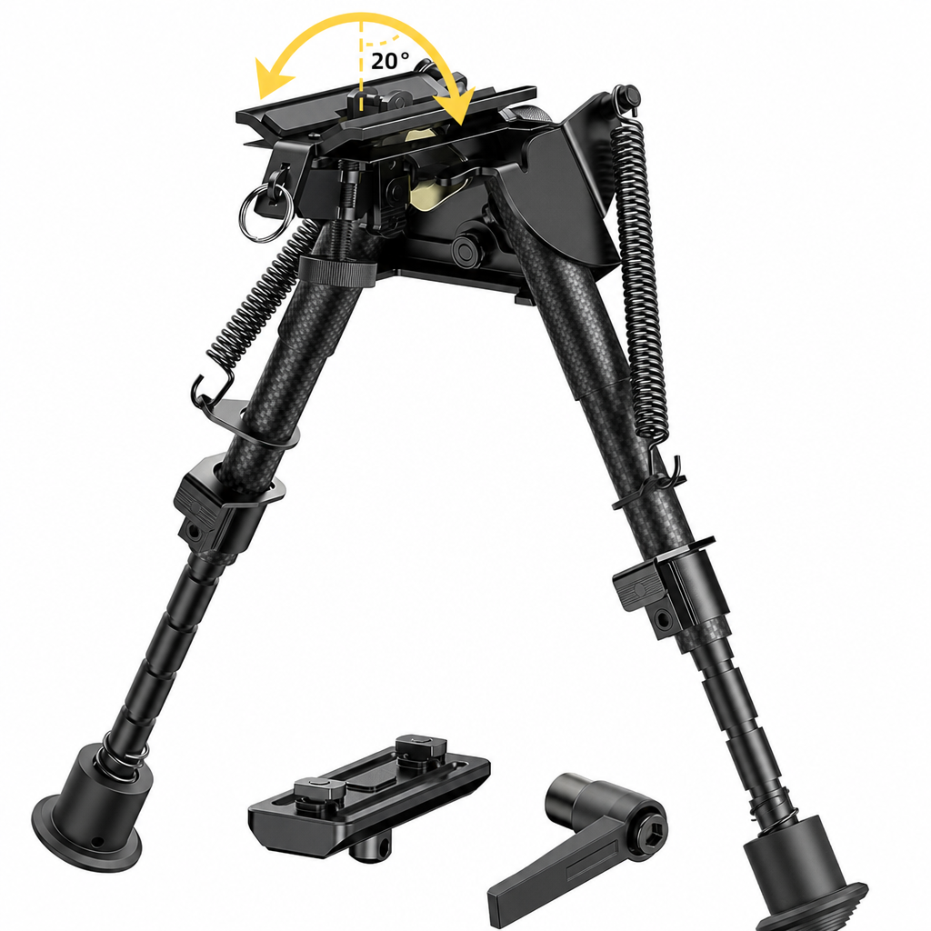 Rifle Bipod Rotatable and Tiltable with M-Rail Adapter | Carbon Fiber, 20° Tilt, 6-9 Inch Height