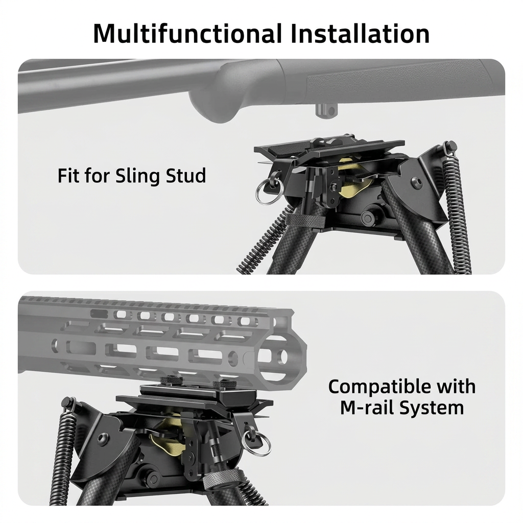 Rifle Bipod Rotatable and Tiltable with M-Rail Adapter | Carbon Fiber, 20° Tilt, 6-9 Inch Height