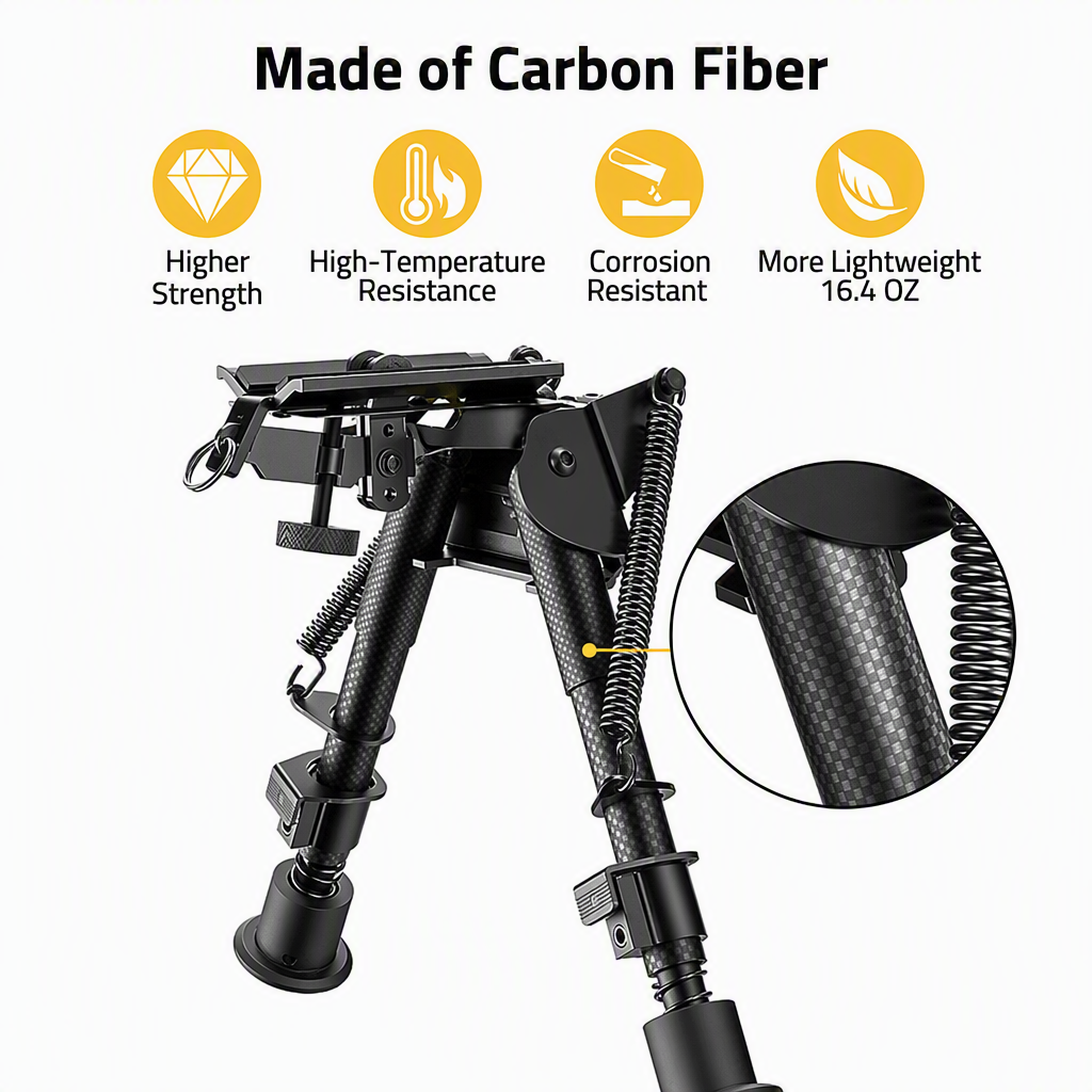 Rifle Bipod Rotatable and Tiltable with M-Rail Adapter | Carbon Fiber, 20° Tilt, 6-9 Inch Height