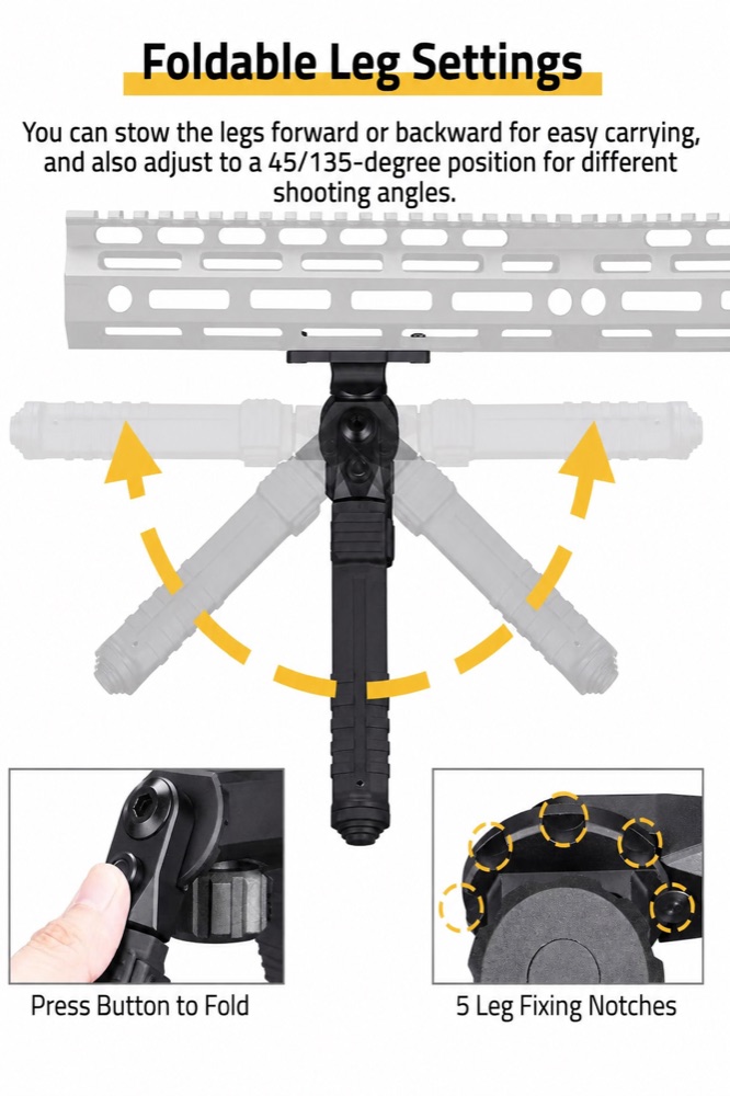 Height Adjustment Rifle Bipod Compatible with M-Rail