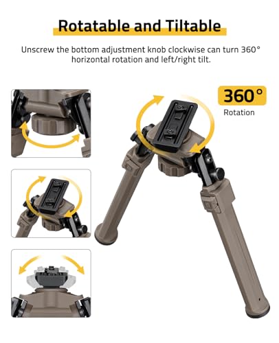 Bipods for Rifles Sturdy Rifle Bipod Compatible with M-Rail Portable | 360° Rotatable and Tiltable, 6 Height Settings