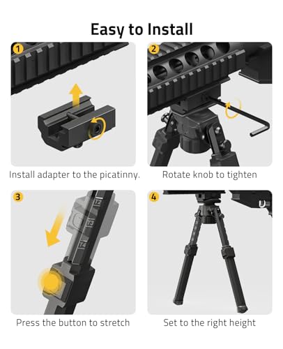 Picatinny Bipod for Rifle Sling Stud Bipod with Adapter Sturdy | Alloy Steel & Polymer, Multi-Compatible