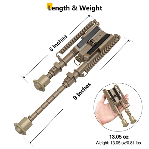 6-9 Inches Bipod with Adapter for M-Rail | Aluminum Alloy & Hardened Steel, Spring-Tension Legs