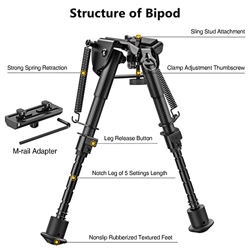 6-9 Inches Bipod with Adapter for M-Rail | Carbon Fiber, High-Strength Lightweight Rifle Bipod