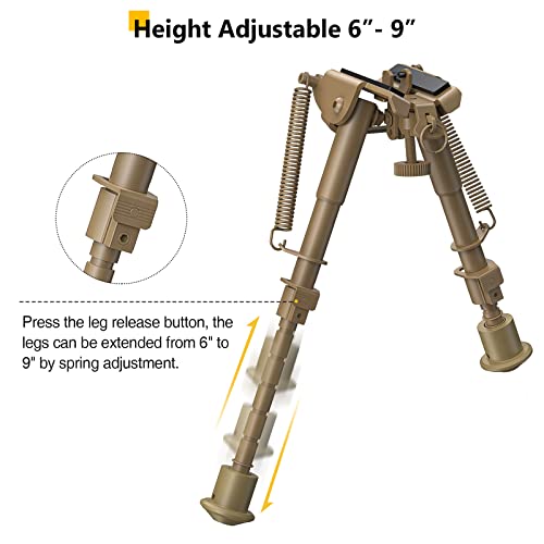 6-9 Inches Bipod with Adapter for M-Rail | Aluminum Alloy & Hardened Steel, Spring-Tension Legs
