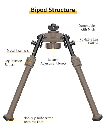 Bipods for Rifles Sturdy Rifle Bipod Compatible with M-Rail Portable | 360° Rotatable and Tiltable, 6 Height Settings